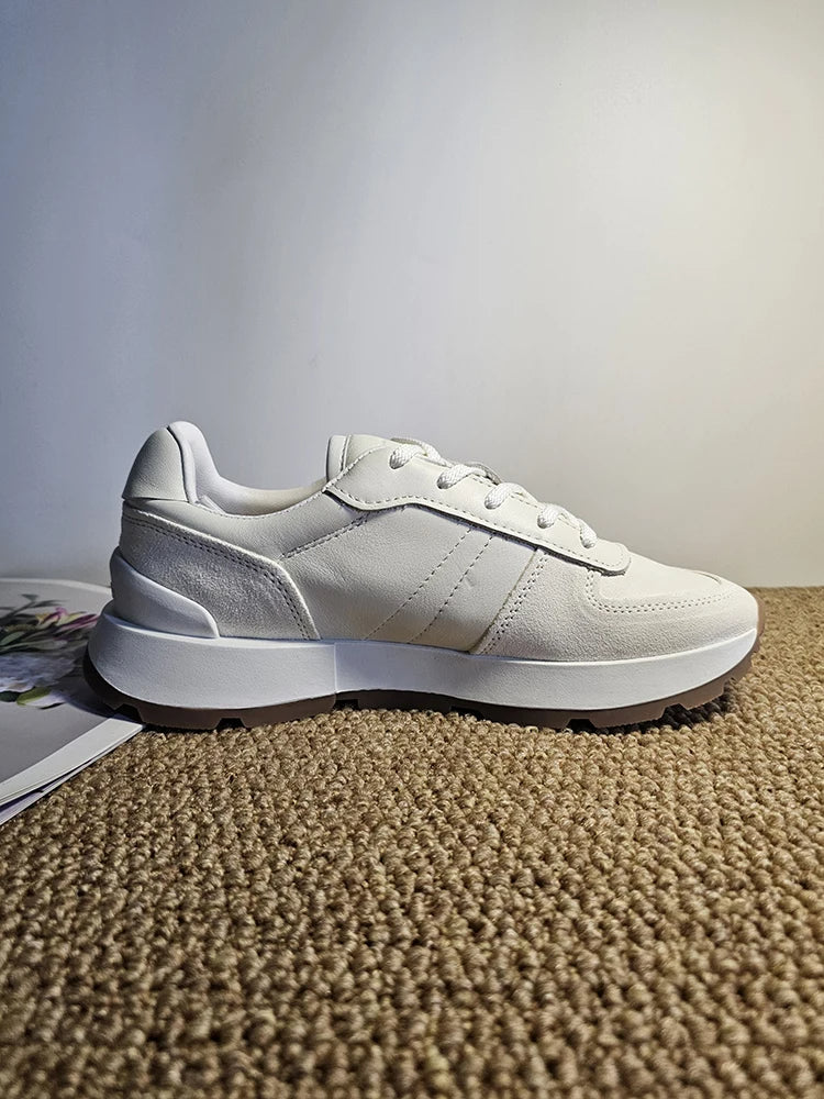MOOQDAAX Spring Summer 2024 New Women's Shoes Genuine Leather Trim Shoes Heel Design Casual Platform Sneakers Women