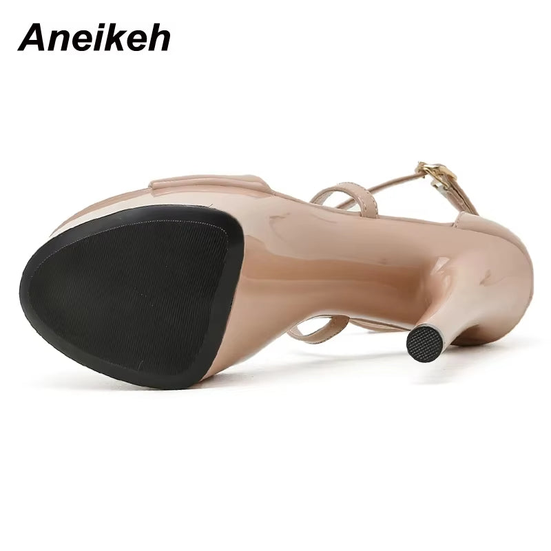Aneikeh 2025 Summer Fashion Platform Cross-Tied Modern Sandalias Peep Toe Thin Heels Sandals Women Shoes