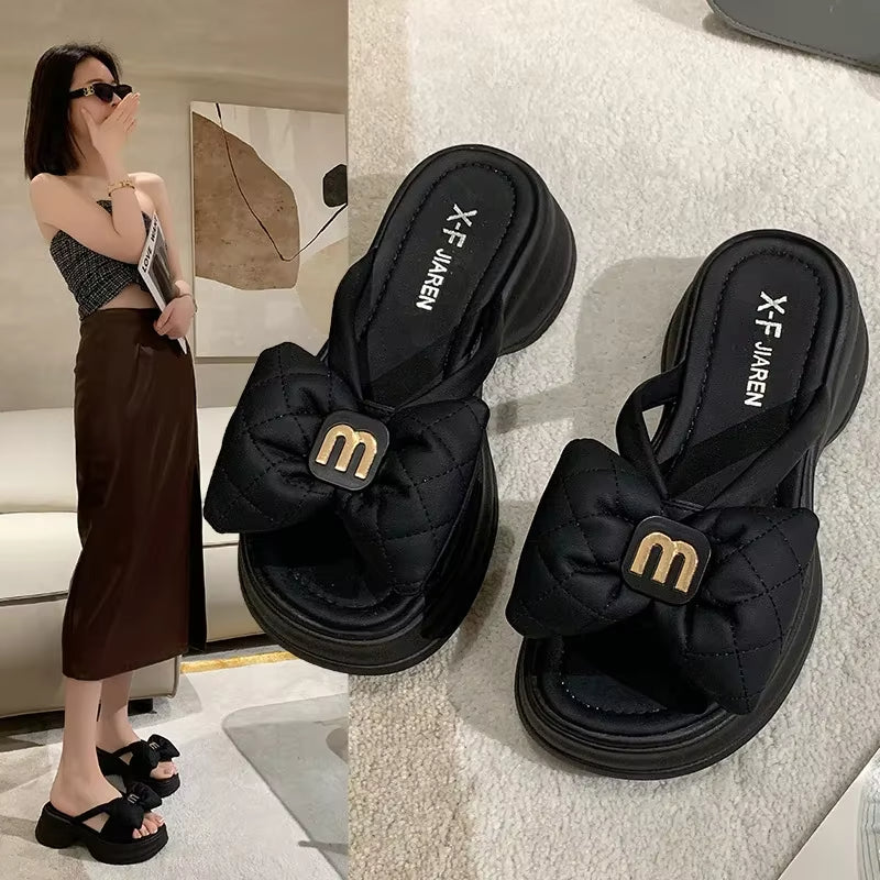 2025 summer New Fashion Women Shoes Slippers Comfortable Platform Shoe High Heels Leisure flower outdoor beach Slipper Women