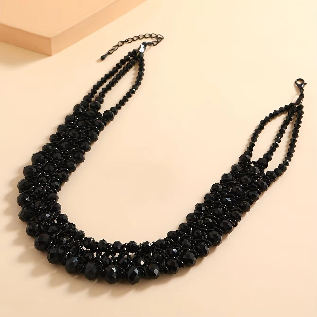 Three Rows Of Handmade Beaded Necklace Black Color Neck Jewelry Ornament