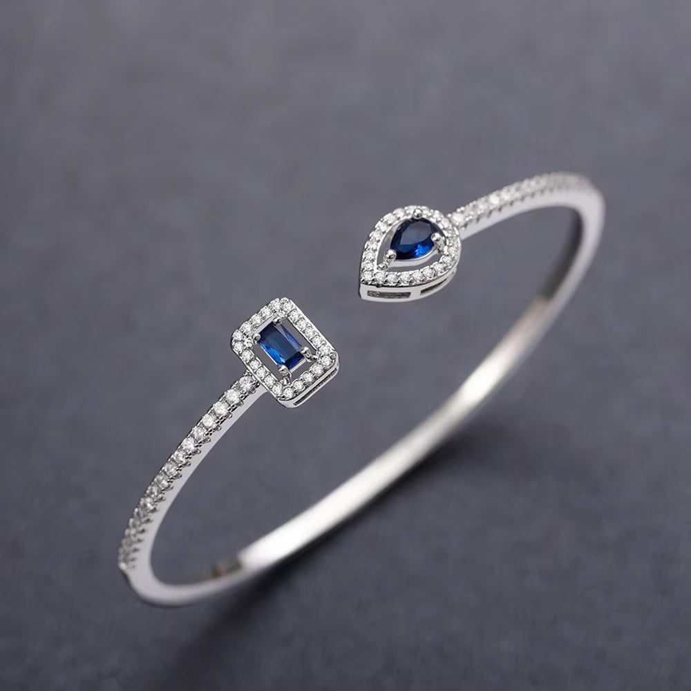 Huitan Trendy Luxury Women's Cuff Bracelet with Brilliant Cubic Zirconia Green/Crystal/Blue Silver Color/Gold Color 2022 Jewelry