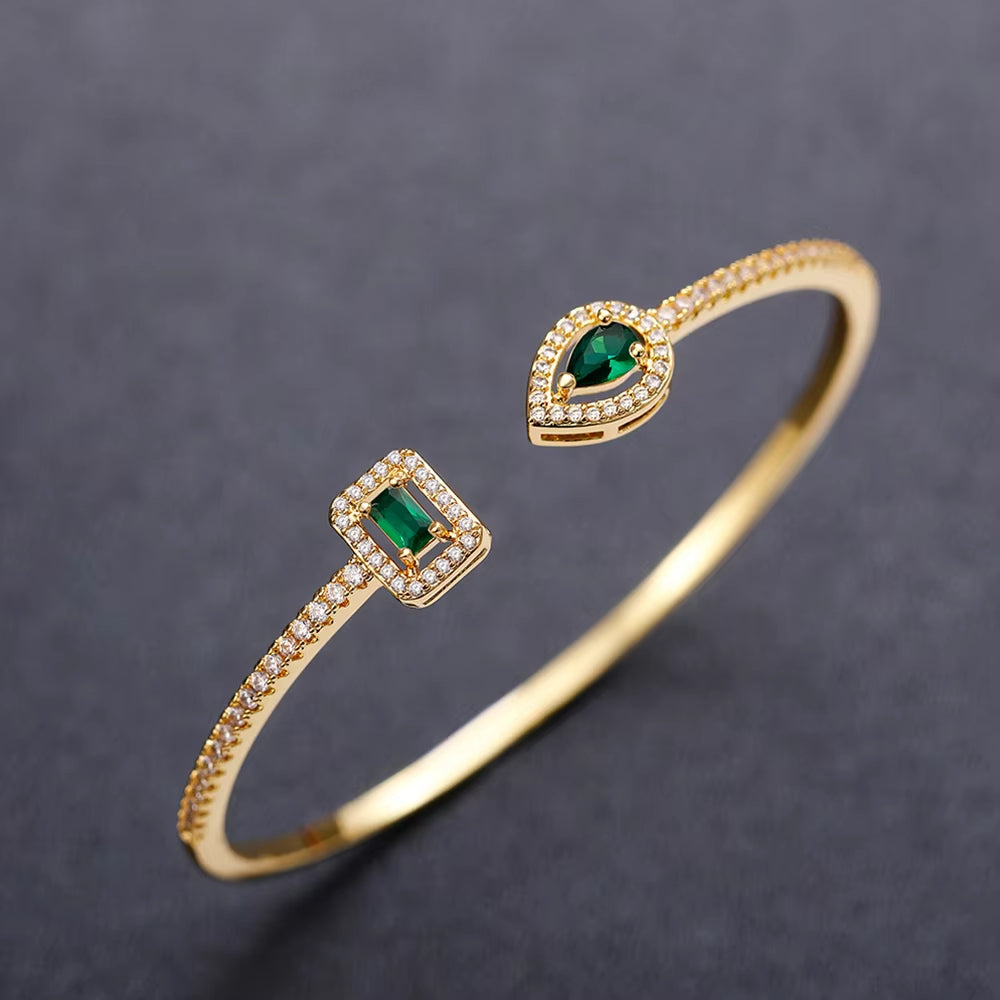 Huitan Trendy Luxury Women's Cuff Bracelet with Brilliant Cubic Zirconia Green/Crystal/Blue Silver Color/Gold Color 2022 Jewelry