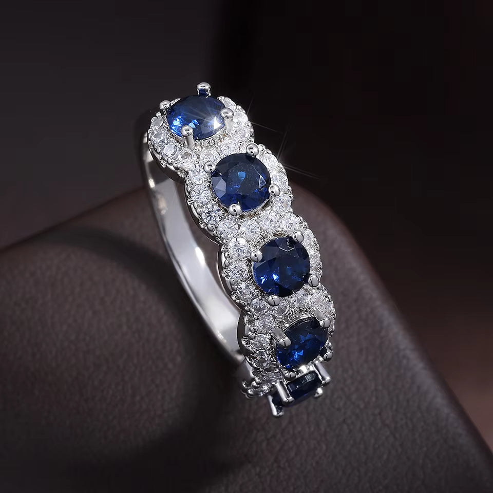 ZAKOLClassic Blue Cubic Zirconia Round Copper Rings For Women Girls Silver Color Metal Crystal Fingers Accessories Jewelry Gifts