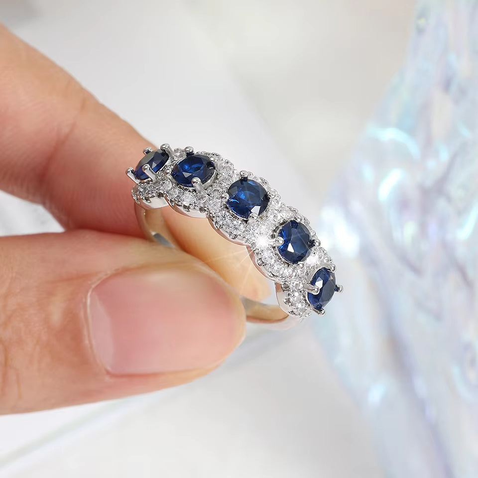 ZAKOLClassic Blue Cubic Zirconia Round Copper Rings For Women Girls Silver Color Metal Crystal Fingers Accessories Jewelry Gifts