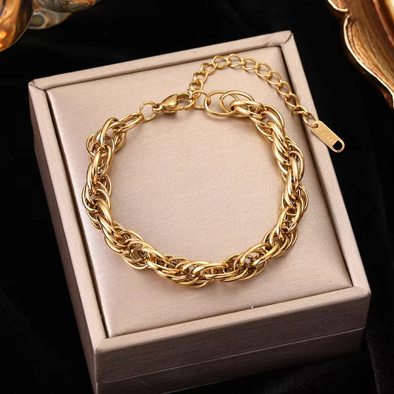 EILIECK 316L Stainless Steel Gold Color Annularity Chain Link Bracelet For Women Luxury Designer Fashion Wrist Jewelry Gifts