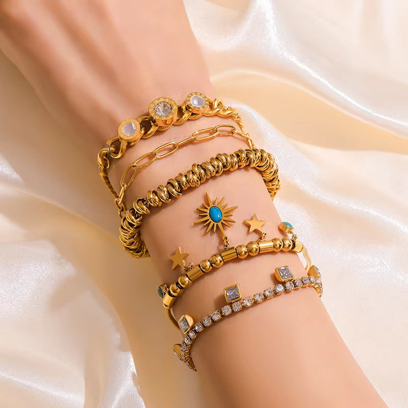 EILIECK 316L Stainless Steel Gold Color Annularity Chain Link Bracelet For Women Luxury Designer Fashion Wrist Jewelry Gifts