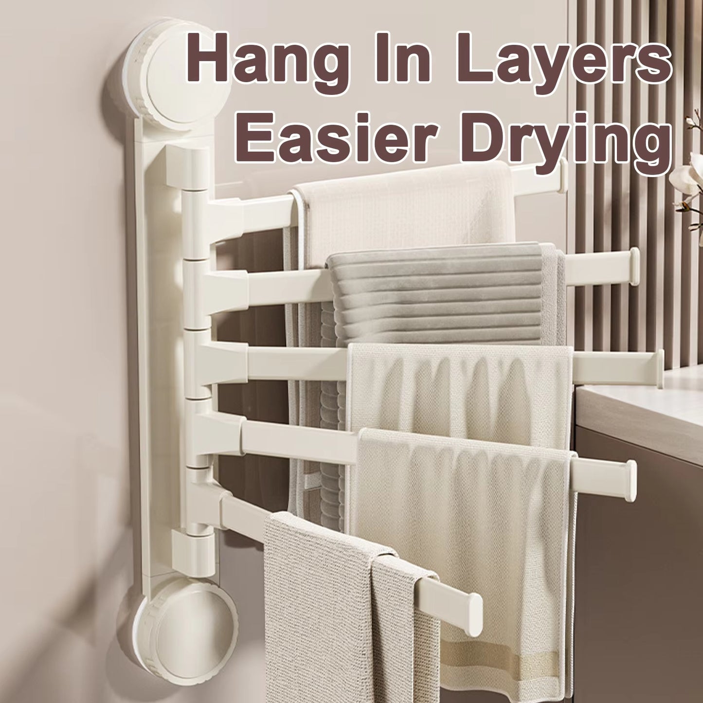 Suction Cup Towel Rack Rotatable Towel Holder Aluminum 2/3/4/5-Bar Towel Hanger Kitchen Bathroom Hanging Wall Mounted