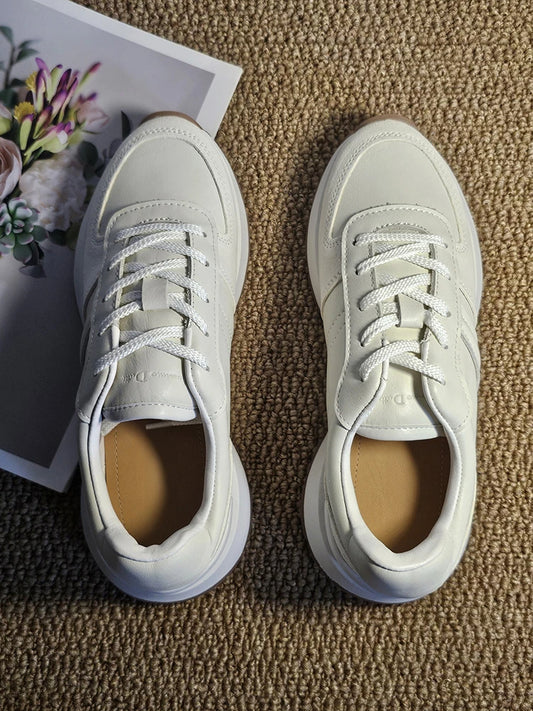 MOOQDAAX Spring Summer 2024 New Women's Shoes Genuine Leather Trim Shoes Heel Design Casual Platform Sneakers Women