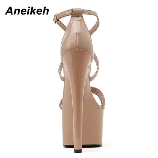 Aneikeh 2025 Summer Fashion Platform Cross-Tied Modern Sandalias Peep Toe Thin Heels Sandals Women Shoes