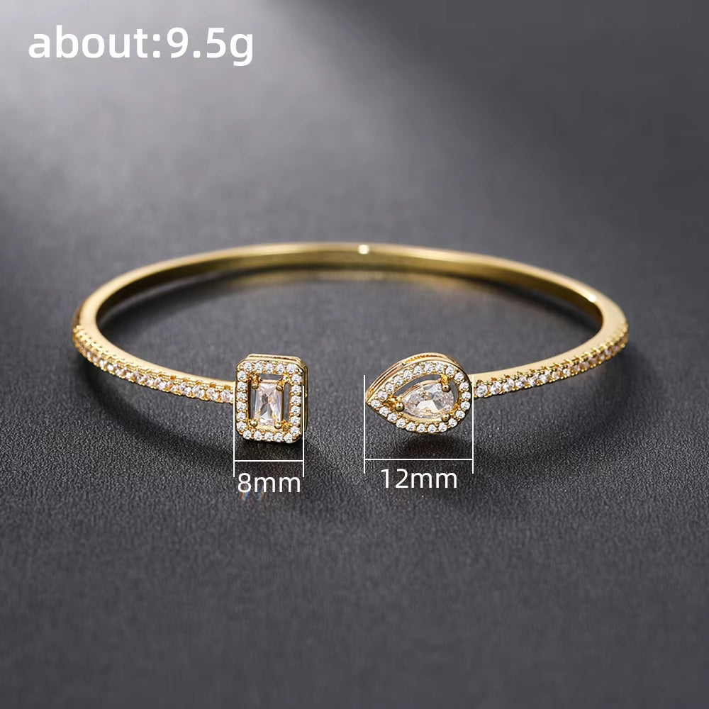 Huitan Trendy Luxury Women's Cuff Bracelet with Brilliant Cubic Zirconia Green/Crystal/Blue Silver Color/Gold Color 2022 Jewelry