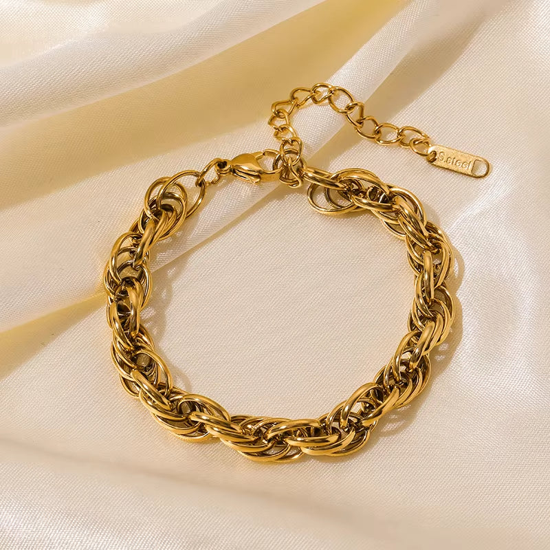 EILIECK 316L Stainless Steel Gold Color Annularity Chain Link Bracelet For Women Luxury Designer Fashion Wrist Jewelry Gifts