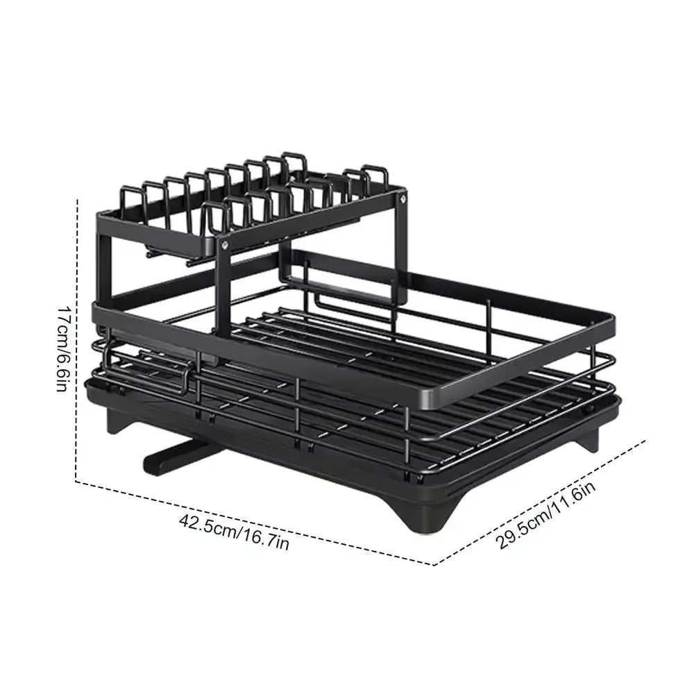 Adjustable Dish Drying Rack & Drainboard Organizer for Kitchen Plates, Over Sink Countertop, Cutlery Storage with Drain Rac